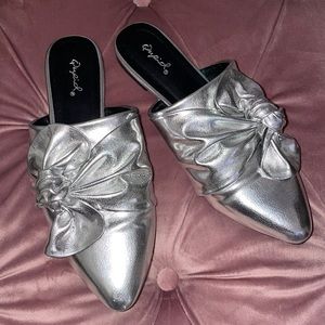 Silver bow slip on mules